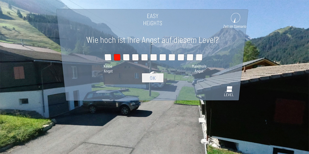 Eine Bergumgebung aus der VR-App auf noch geringer Höhe