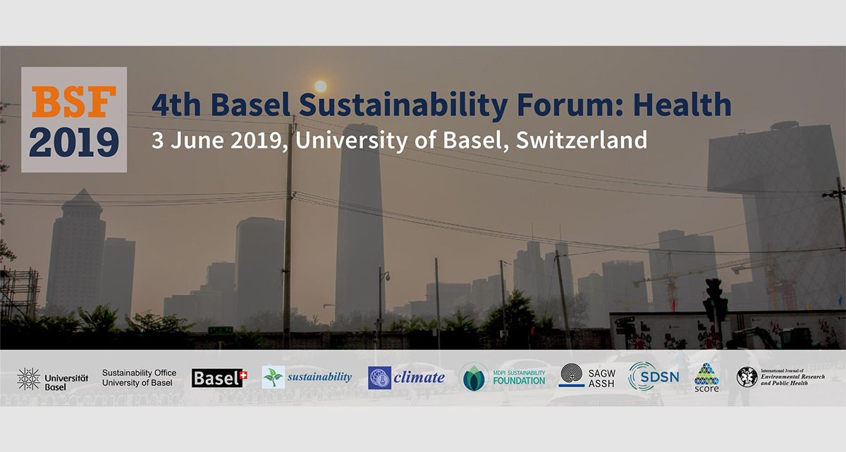 The poster of the fourth Basel Sustainability Forum on the topic of health, cover picture: Big city in smog