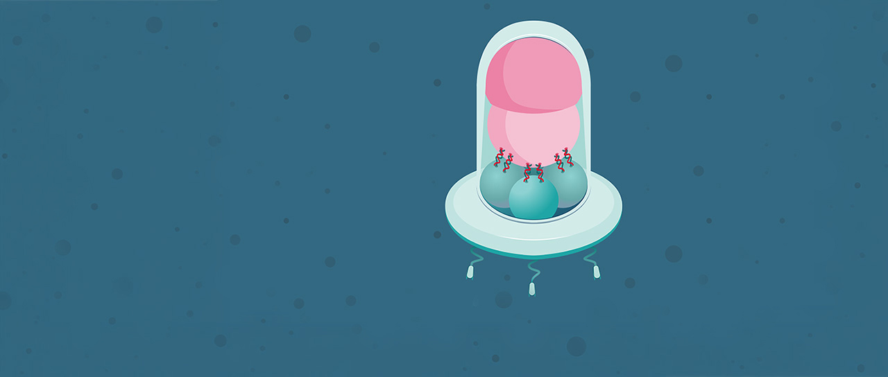 Illustration des Nanoroboters aus Antriebsmodul und Nutzlastkapsel, entfernt ähnlich einem Raumschiff