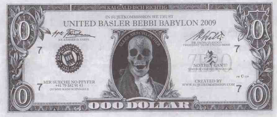 Falscher Dollarschein an der Basler Fasnacht 2009.