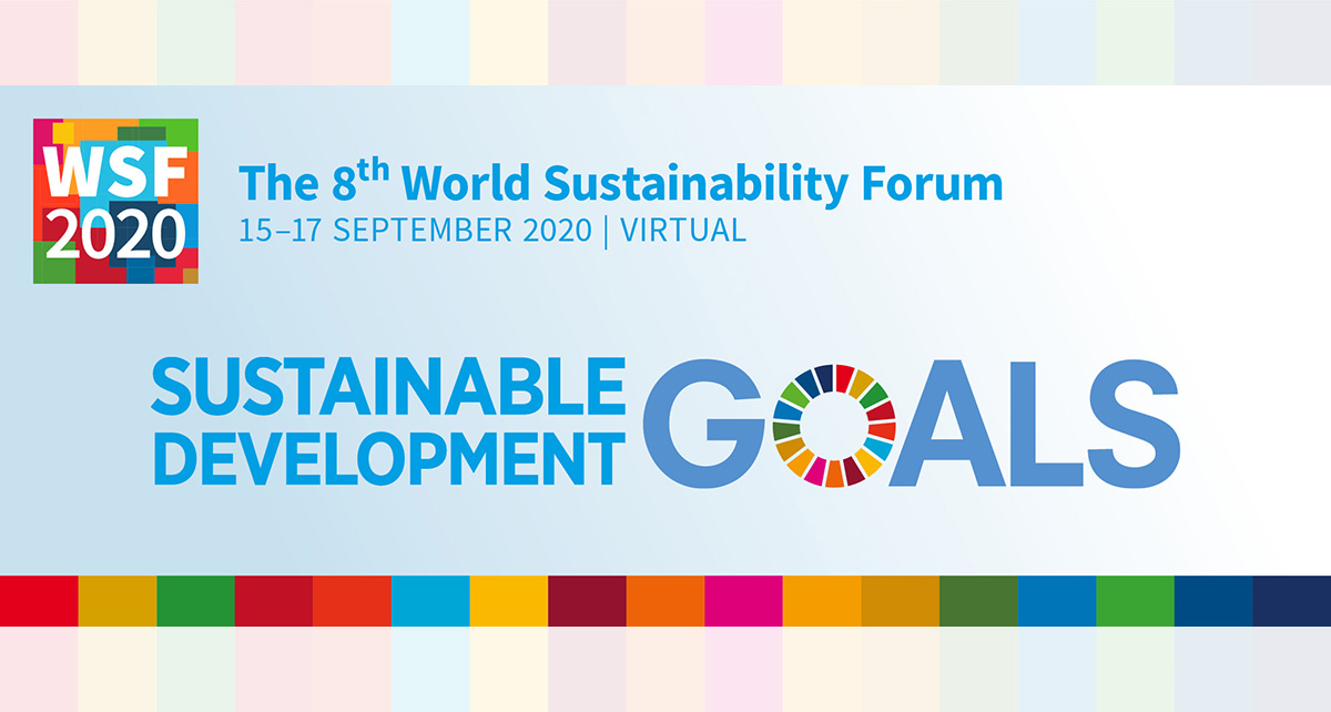 The poster of the World Sustainability Forum; cover picture: central lettering of the Sustainable Development Goals