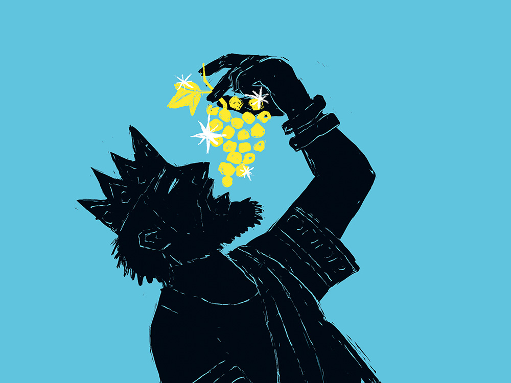King Midas trying to eat grapes that turned to gold at his touch King Midas trying to eat grapes that turned to gold at his touch