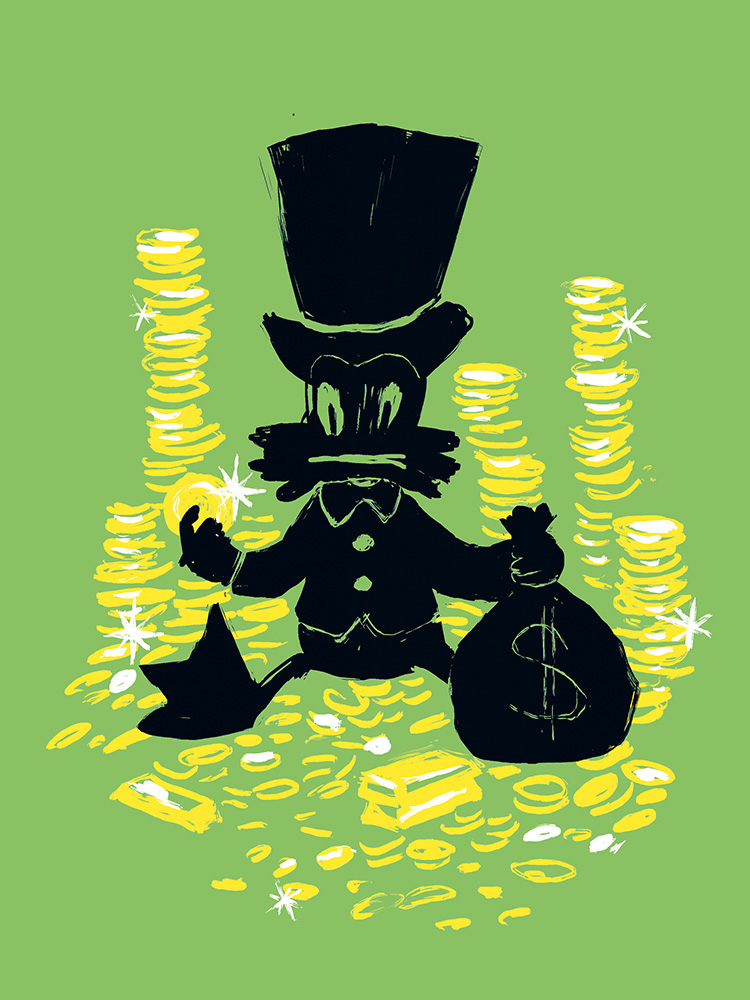 An illustration of Scrooge McDuck with heaps of coins An illustration of Scrooge McDuck with heaps of coins