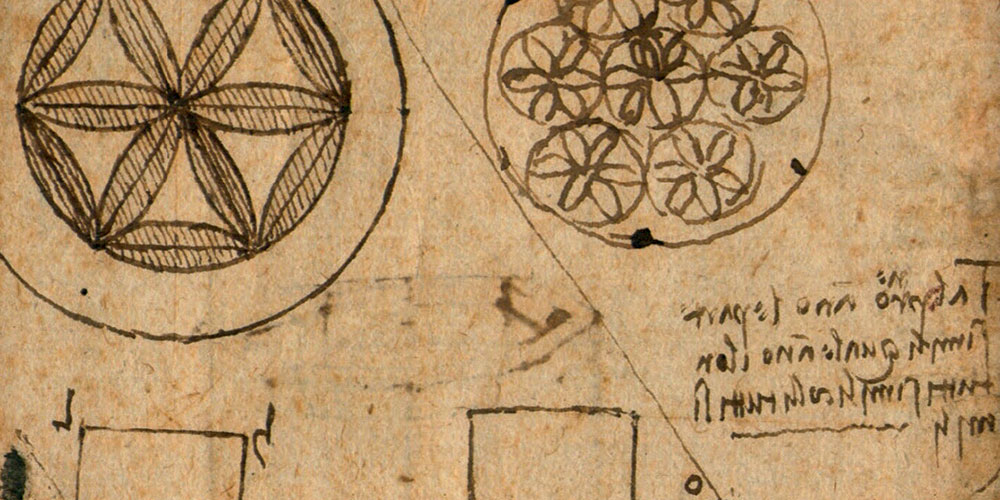 Ausschnitt aus dem Codex Atlanticus von Leonardo da Vinci mit Zeichnungen und Texten