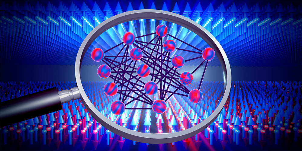 Illustration of neuronal network with magnifying glass