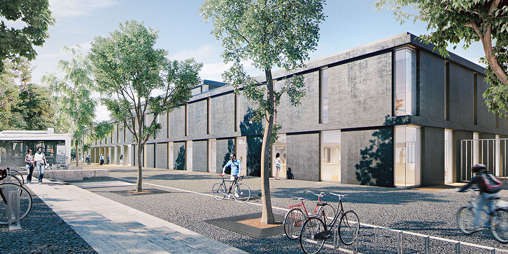 Baustart in der Brüglinger Ebene: Beim DSBG-Neubau handelt sich um das erste Neubauprojekt der Universität Basel auf Baselbieter Boden. (Visualisierung: Caesar Zumthor Architekten, Stern Zürn Architekten)
