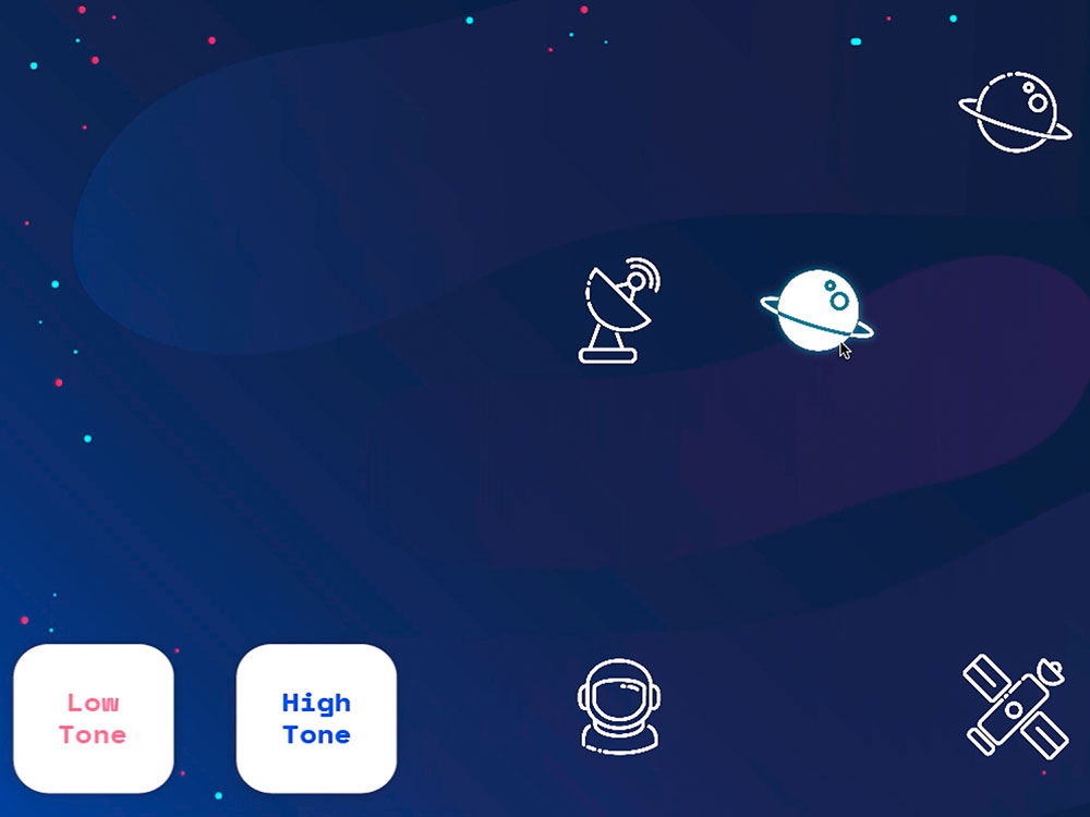 Screenshot der App mit Satelliten und Planeten
