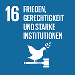 Sustainable Development Goals Icon welches für das sechzehnte Ziel steht: Frieden, Gerechtigkeit und starke Institutionen