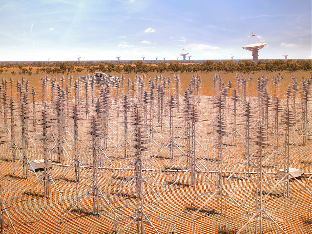 Künstlerische Darstellung der SKA-Antennen in Australien