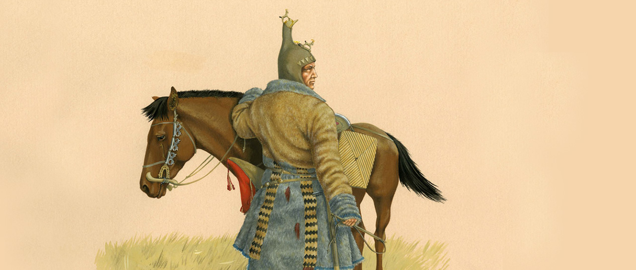 Historical illustration of a Scythian with a horse