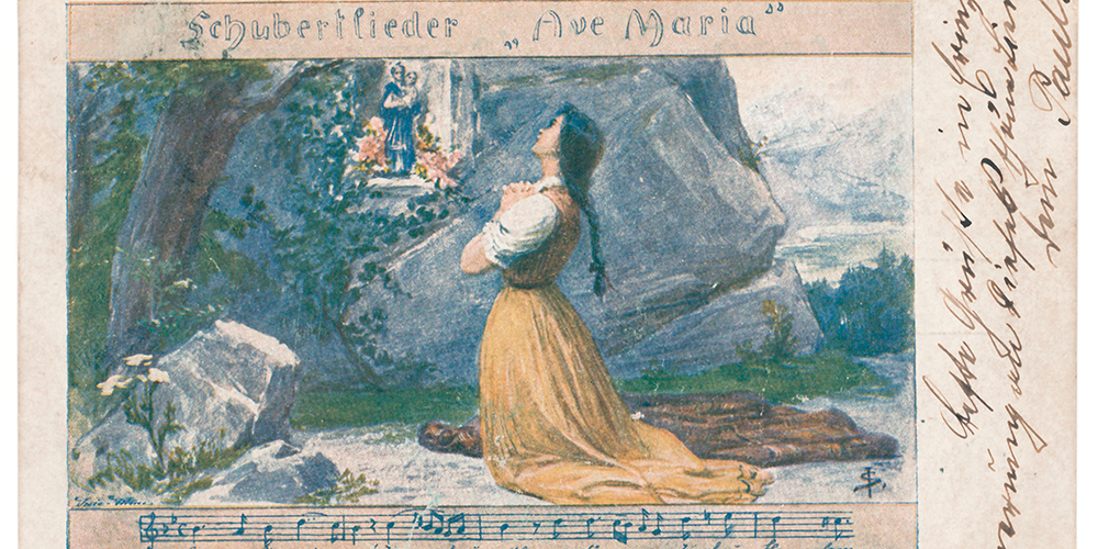 Postcard with lines from the song Ave Maria