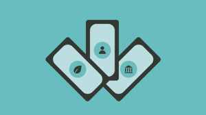 Three banknotes represented as a graphic, with the three ESG symbols (Environment, Society and Governance).