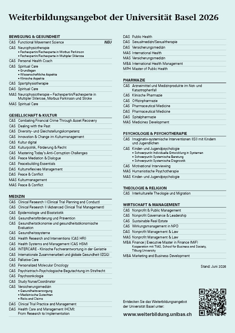 Universität Basel, Übersicht Studiengänge 2026