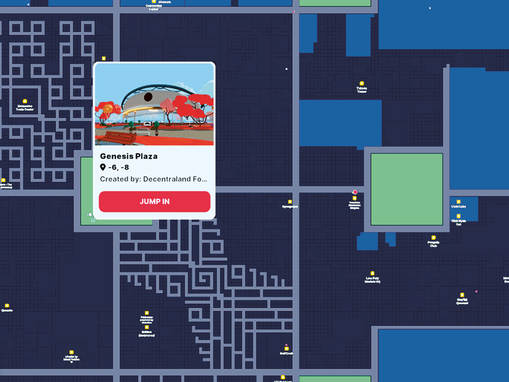 Computeranimierte Karte der Strassen und Plätze von Decentraland Computeranimierte Karte der Strassen und Plätze von Decentraland