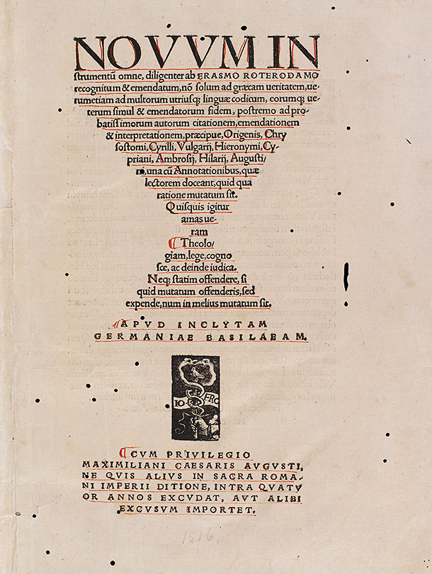 Novum Instrumentum, Titelseite